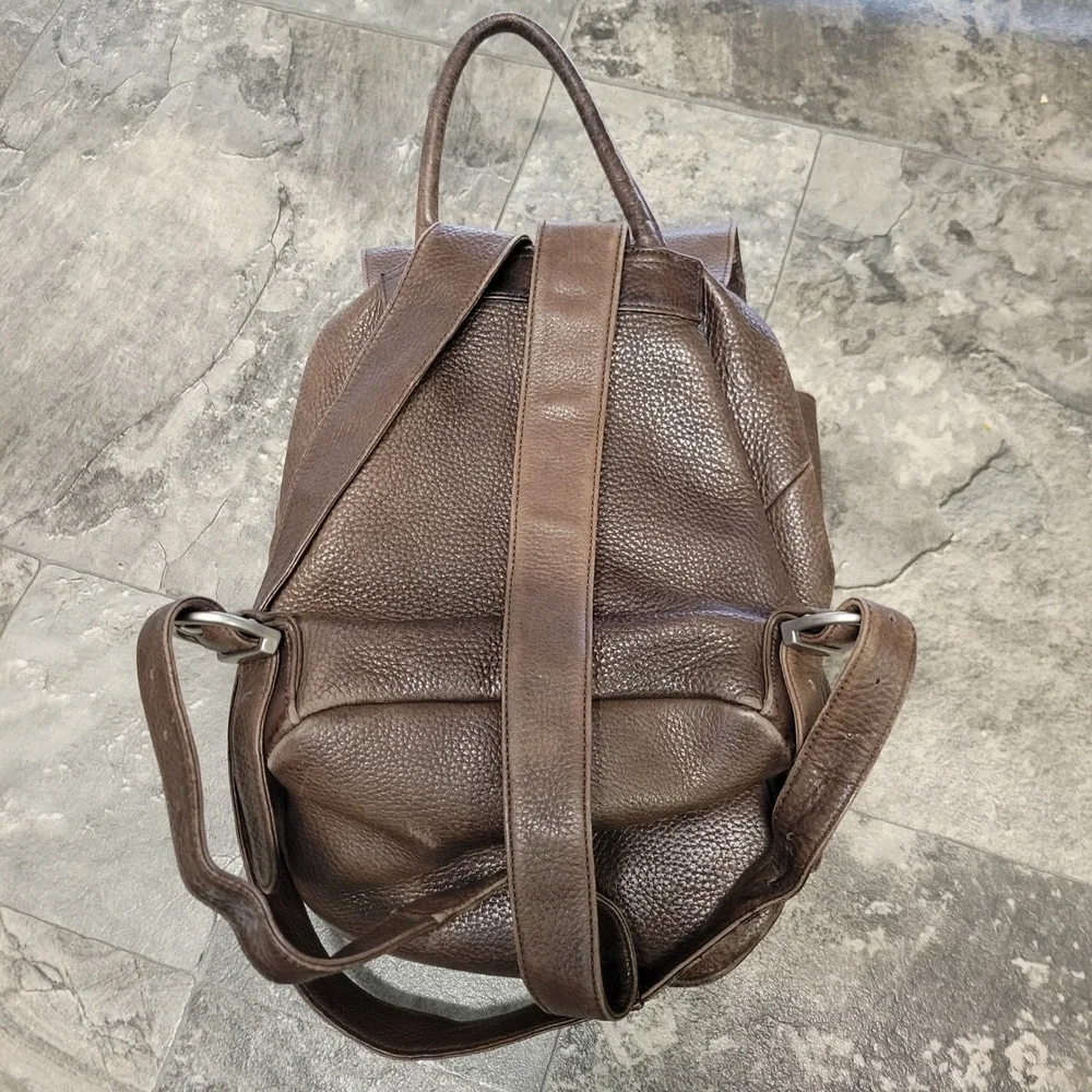 Vintage 90s y2k‎ Backpack Brown Pebbled Genuine Leather Drawstring OS